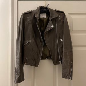 Mango Khaki Leather Jacket, XS